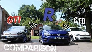 Volkswagen Golf Comparison review GTD vs GTI vs R [upl. by Mattias]