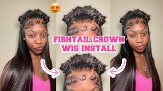 FISHTAIL CROWN INSTALL  BLACK HIGHLIGHTED WIG 😍 [upl. by Anirbas913]