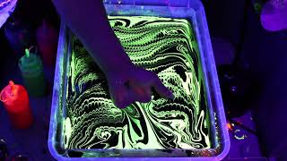 Body Marbling with fluorescent paints in blacklight  Glowing Tattoo [upl. by Imuy]