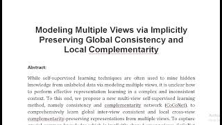 Modeling Multiple Views via Implicitly Preserving Global Consistency and Local Complementarity [upl. by Notwal]