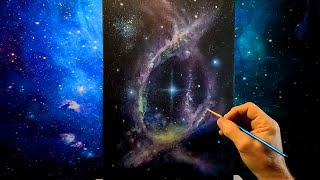 INFINITY NEBULA airbrushing acrylic paint on canvas step by step [upl. by Naoj]