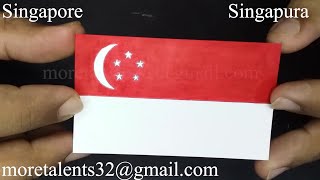 Draw Singapore Flag while Anthem National Bendera Singapura Cogan Kata Majulah Singapura [upl. by Yerhpmuh516]