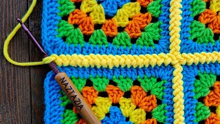 How to Connect Granny Squares with Slip Stitch Braids Method [upl. by Shina]