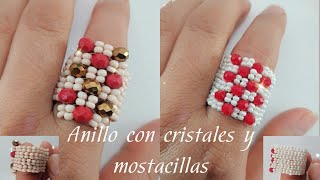 Cómo hacer anillo con cristales y mostacillas paso a paso [upl. by Standush]