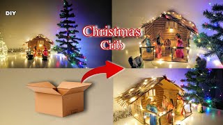 How To Make A Crib For Christmas At Home  Easy Diy Cardboard Project Easy simple cardboard crib [upl. by Stavros]