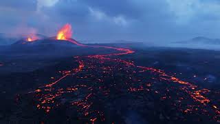 Flying around the volcano at dusk Iceland 20240829 drone footage 4K 60fps [upl. by Schoenburg683]