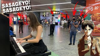 I played SASAGEYO ATTACK ON TITAN OP on piano in public [upl. by Aserahs266]