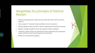 Morgenthau Six Principles of Political Realism realism state morgenthau politicalscience bhu [upl. by Eittocs]