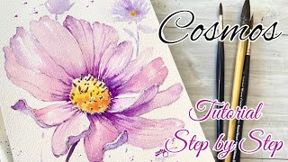 Easy amp Simple Paint Cosmos  Watercolor painting Tutorial Step by step [upl. by Ilat]