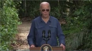 Joe Biden wanders into the Amazon after delivering remarks [upl. by Hildagarde351]