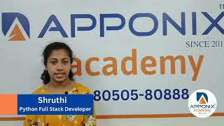 Testimonial from Shruthi on Python Full Stack Developer at Apponix Technologies [upl. by Dorrie]