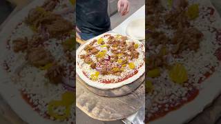 RATE THIS CRAZY PIZZA WITH BBQ CHICKEN RED ONIONS amp BANANA PEPPERS bbqpizza pizzarecipe pizza [upl. by Hafinah]