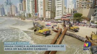 Draga começa alargamento da faixa de areia em Balneário Camboriú [upl. by Douville407]