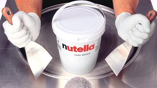 Massive Nutella Bucket Ice Cream Rolls  making Ice Cream out of Chocolate Hazelnut Spread  ASMR [upl. by Danella]