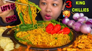 SPICY MAGGI CHALLENGE WITH 3 KING CHILLIES LOT’S OF ONION amp CHIPS MUKBANG  MAGGI EATING CHALLENGE [upl. by Saffier208]