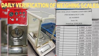 DAILY VERIFICATION OF WEIGHING SCALES ANALYTICAL BALANCE ELECTRONIC BALANCES  DETAIL EXPLANATIONS [upl. by Kenaz855]