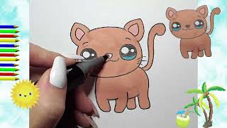 Comment dessiner et colorier des dessins Kawaii Très facile chat [upl. by Ynnad]