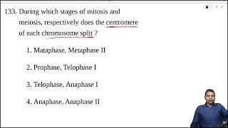 During which stages of mitosis and meiosis respectively does the centromere of each chromosome [upl. by Ssor]