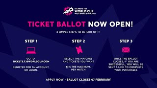 ICC Opens Public Ticket Ballot For Historic ICC Mens T20 World Cup 2024 [upl. by Maureene678]