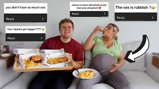 JUICY PREGNANCY ASSUMPTIONS MUKBANG  James and Carys [upl. by Ardnac558]