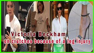 Victoria Beckham hobbles in heels and crutches after breaking foot in agonising gym injury [upl. by Eudo607]