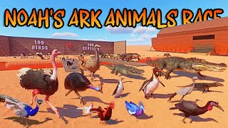 100 Birds VS 100 Reptiles Animals Race in Noahs Ark Planet Zoo included Ostrich Crocodile Chicken [upl. by Akaenahs]