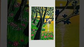 how to draw natural scenery  watercolor painting acrylicpainting watercolor painting gradasi [upl. by Coulombe]