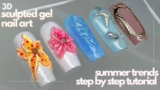 STEP BY STEP 3D gel sculpted nail art  orchid flower nails  isolated chrome  summer water nails [upl. by Llenrev2]