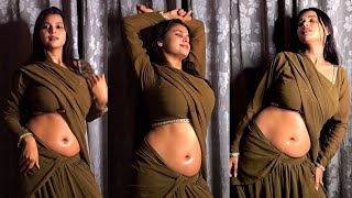 Khaki Half saree Below Navel Draping Style With Full sleeve Blouse Saree Fashion Queen [upl. by Richart805]