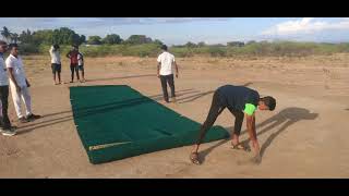 Playing cricket in Mat wicket  How to set the Cricket mat Cricket MatWicket CricketVideos IPL [upl. by Mellette]