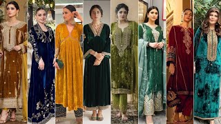 Very Attractive Long Velvet Embroidered Dresses Stitching And Excellent Designing Detailing [upl. by Qerat]