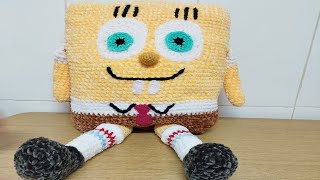 TUTORIAL COJIN BOB ESPONJA A CROCHET GANCHILLO almohadas spongebob [upl. by Anders892]