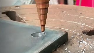 Drilling thick Metal ● Chamfering plate with Step Drillbit ASMR drilling metal work machine [upl. by Eednak]