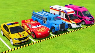 POLICE CARS AMBULANCE EMERGENCY FIRE BRIGADE TRANSPORTING WITH TRUCKS  FS22 [upl. by Eiramave]