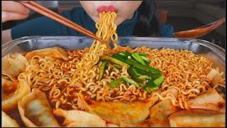 ASMR SOUPY SAMYANG FIRE NOODLES  VEGGIE DUMPLINGS  EATING SOUNDS [upl. by Hyde]