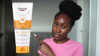 Eucerin Sun Body Oil Control GelCream SPF 50 Review on Dark Skin  TamunoAbbey [upl. by Krystle859]