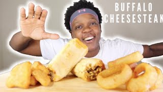 BUFFALO CHEESESTEAK  FRIED MAC N CHEESE MUKBANG [upl. by Bolger911]