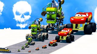 Big amp Small Frankenstein Monster Truck vs Big amp Small McQueen Monster Truck vs Train  BeamNGDrive [upl. by Tahpos]