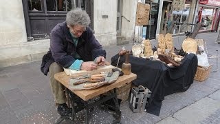 Wood sculptor Don Carter in Newbury Town West Berkshire UK  12th October 2013 [upl. by Daigle]