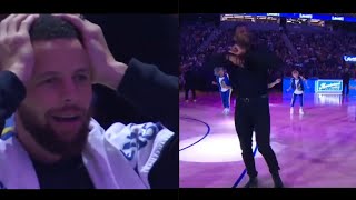 Steph Curry in disbelief as formr teammate Festus Ezeli steals d show w dance moves at Chase Center [upl. by Nalyt378]