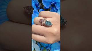 18k rose gold double pear pink ampblue diamond ringdiamond ring engagmentring weddingring gems [upl. by Hiett705]