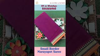 Narayanpet Sarees  Small Border  Pure Cotton  Free Shipping  DM 8848616960 [upl. by Petrina266]