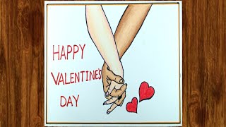 Happy Valentines Day Special Drawing  Couple Holding Hands Drawing  14 February Special Drawing [upl. by Llehsam]