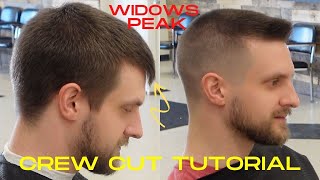 BARBER TUTORIAL How to cut straight hair widows peak fix and tight fade crew cut [upl. by Rokach606]