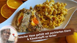 😘 warum nicht immer so 😍 falscher Hase gefüllt mit pochierten Eiern amp Käseknöpfli so lecker [upl. by Heymann]