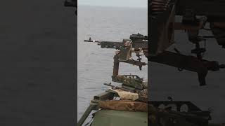 US Marines participate in crewfacilitated weapons training aboard the USS Germantown [upl. by Kensell266]