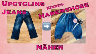 Upcycling Jeans zu Kinder Haremshose nähen ohne Schnittmuster Refashion Altkleider für Anfänger [upl. by Myrta729]