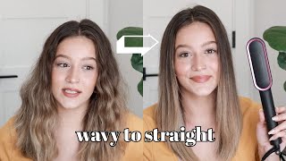 Sleek straight hair routine for textured hair  TYMO RING straightening brush review [upl. by Nisotawulo]