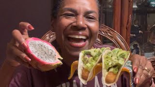 Tilapia Fried Fish Tacos and Dragon Fruit  Eating Sounds [upl. by Aitetel405]