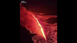 A flyover of Iceland volcano spewing lava [upl. by Leddy989]